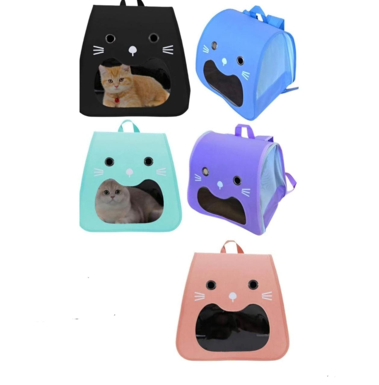 Mochila Transportadora para Gatos con Diseño Carita - Ventana Transparente y Ventilada