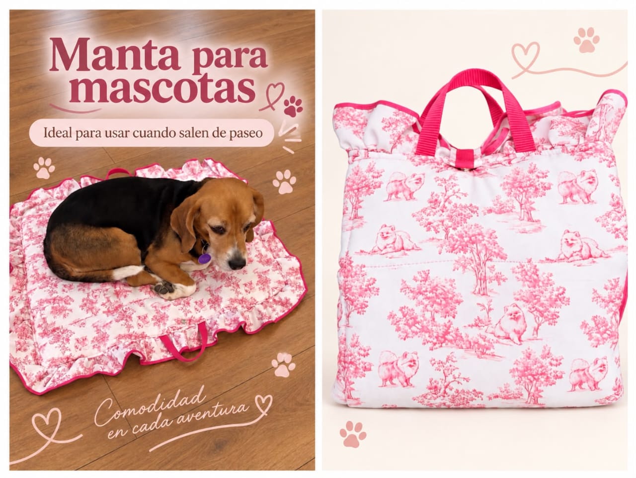 Manta Portátil para Mascotas con Asas – Ideal para Paseos y Viajes