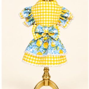 Vestido para Mascotas con Estampado de Limones, Volados y Moño