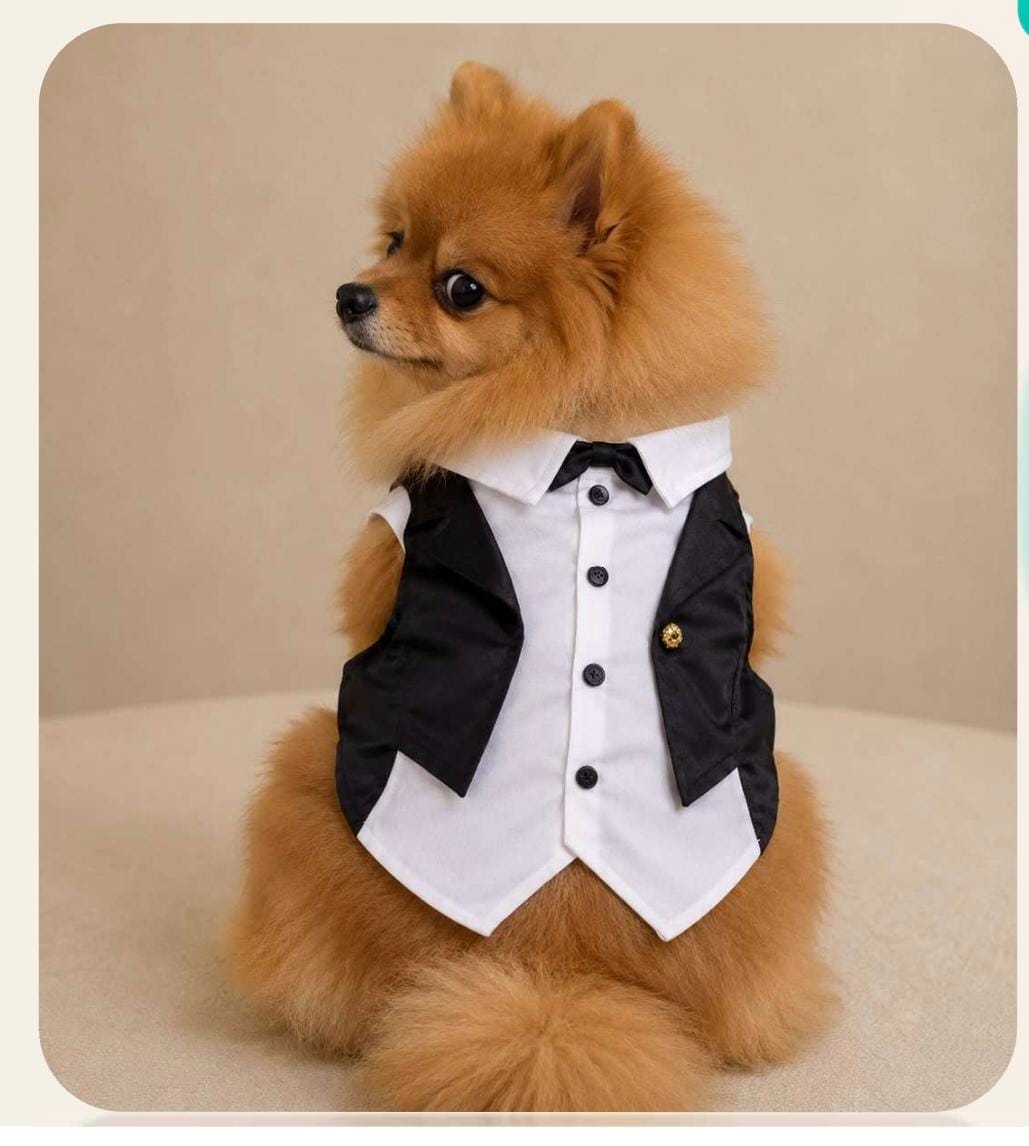Traje Elegante para Mascotas con Camisa, Chaleco y Moño